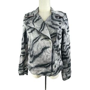 White House Black Market Women’s Jacket Gray Black Animal Print Moto Biker Sz 6